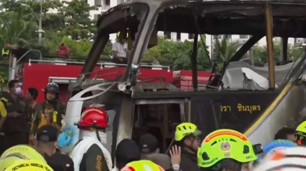 The fire was eventually extinguished, but rescuers had to wait for the bus to cool before beginning the search for bodies. The fire was eventually extinguished, but rescuers had to wait for the bus to cool before beginning the search for bodies.