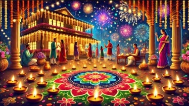 During the Diwali festival, families prepare by thoroughly cleaning their homes and creating intricate rangoli designs to welcome the gods. (Image: ChatGPT AI)
