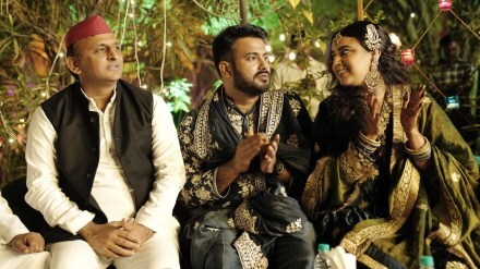 Samajwadi Party leader and former UP CM Akhilesh Yadav, Fahad Ahmed and Swara Bhasker. (Photo: Facebook)