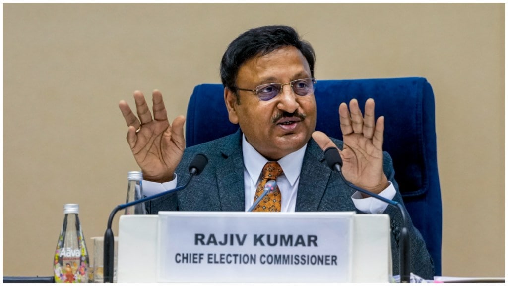 CEC Rajiv Kumar at a press conference announcing the election schedule of Maharashtra and Jharkhand.