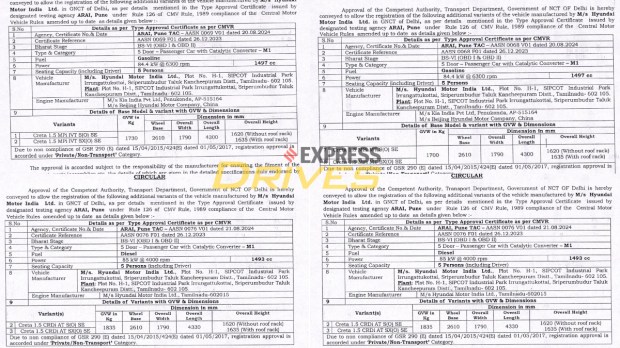 Hyundai Creta SE homologation