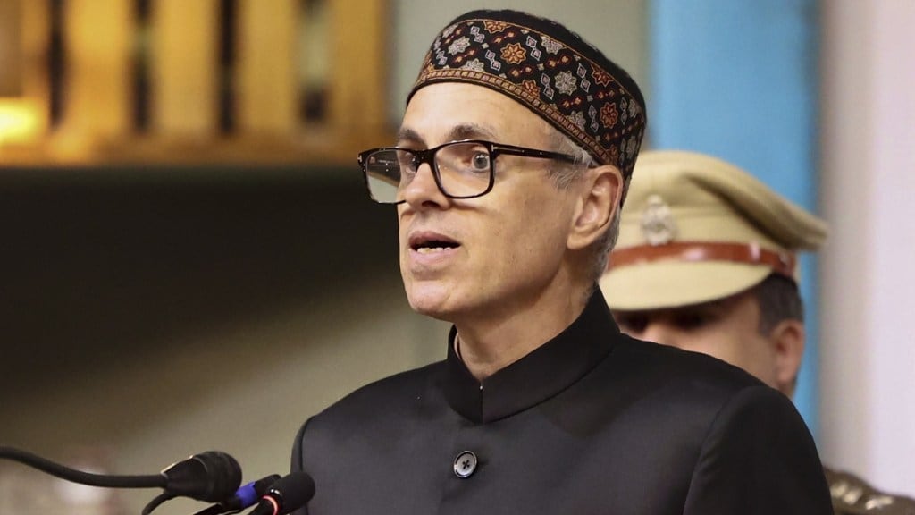 Chief minister-designate Omar Abdullah takes oath as the Chief Minister of Jammu and Kashmir, in Srinagar, Wednesday, Oct 16, 2024. (PTI Photo)