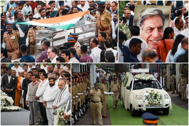 Industrial leader Ratan Tata was given a ceremonial guard of honour by the Mumbai Police on Thursday evening as his mortal remains were transported to a crematorium in Worli for final rites. Among the leaders who paid their last respects were Union Home Minister Amit Shah, Maharashtra Chief Minister Eknath Shinde, Union Minister Piyush Goyal, Gujarat Chief Minister Bhupendra Patel, and Maharashtra Deputy Chief Minister Devendra Fadnavis. The Home Minister expressed his sorrow on X, stating,