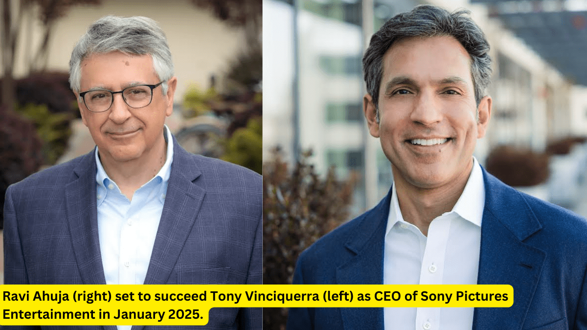 Ravi Ahuja (right) and Tony Vinciquerra (left), with Ahuja set to become the new CEO of Sony Pictures Entertainment in 2025. Ravi Ahuja (right) and Tony Vinciquerra (left), with Ahuja set to become the new CEO of Sony Pictures Entertainment in 2025.