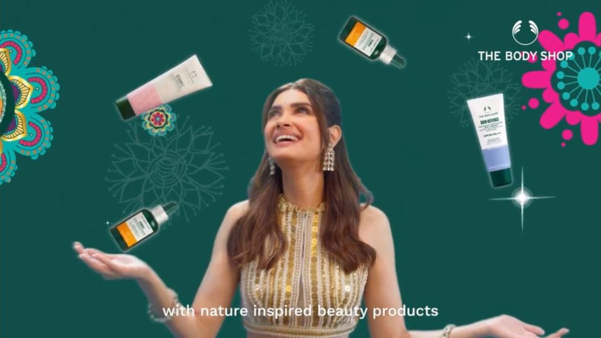 The video showcases Penty enjoying The Body Shop products and Plastics for Change merchandise (Image: The Body Shop)