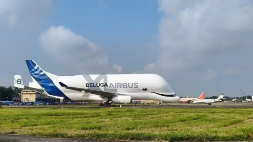 Giant plane Beluga XL Kolkata Airport first time: It is parked on J1 bay at Kolkata’s Netaji Subhash Chandra Bose International Airport.