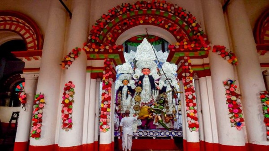 An idol of Goddess Durga at Rani Rashmoni's house ahead of the Durga Puja festival, in Kolkata, Tuesday, Oct. 8, 2024. (PTI Photo)