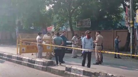 Police personnel keep vigil after a blast was reported at Prashant Vihar, near CRPF school in New Delhi, Sunday, Oct 20, 2024. (PTI Photo)