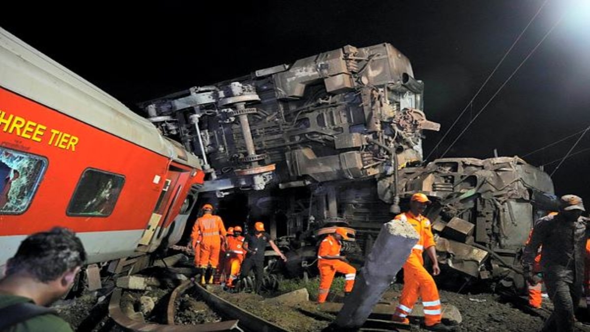 NDRF personnel at the spot after an express train rammed into a stationary train, at Kavaraipettai in Tiruvallur district, Friday night, Oct. 11, 2024. (PTI Photo/R Senthilkumar)