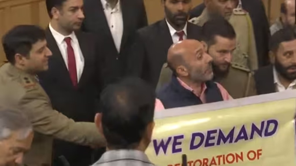 Ruckus in J&K Assembly as Engineer Rashid's brother displays Article 370 banner, BJP clashes with NC