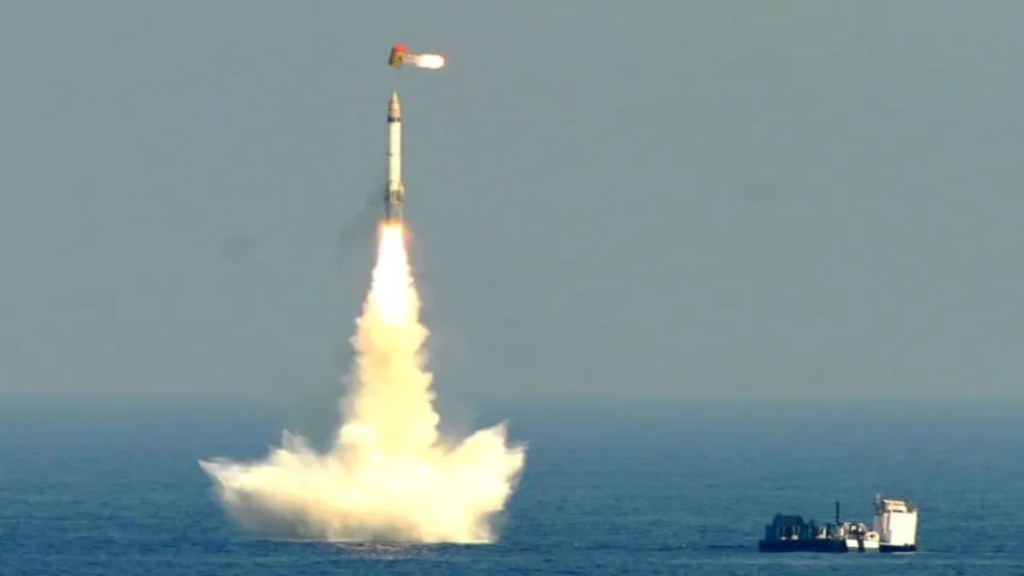 The Indian Navy successfully conducted a test firing of the 3,500 km-range K-4 ballistic missile from its newly inducted nuclear-powered submarine, INS Arighaat.