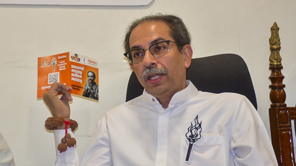 Shiv Sena (UBT) chief Uddhav Thackeray during the launch of the party's manifesto ahead of the Maharashtra Assembly polls, at Matoshree, in Mumbai, Thursday, Nov. 7, 2024. (PTI Photo)