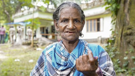A tribal woman shows her ink-marked finger after casting her vote for the Wayanad Lok Sabha by-poll, Wednesday, Nov. 13, 2024. (PTI Photo) A tribal woman shows her ink-marked finger after casting her vote for the Wayanad Lok Sabha by-poll, Wednesday, Nov. 13, 2024. (PTI Photo)