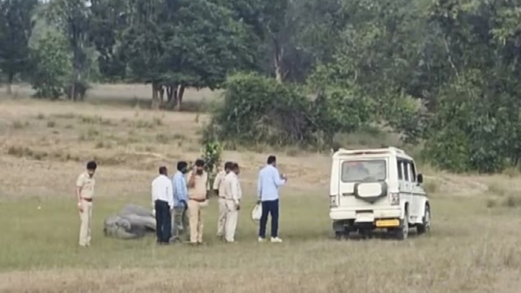 Police personnel at the Bandhavgarh Tiger Reserve in Madhya Pradesh after the death of elephants. (PTI)