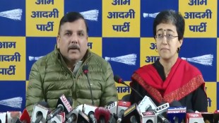 Delhi Chief Minister Atishi with Sanjay Singh at a press conference. (Photo: X/Screengrab)