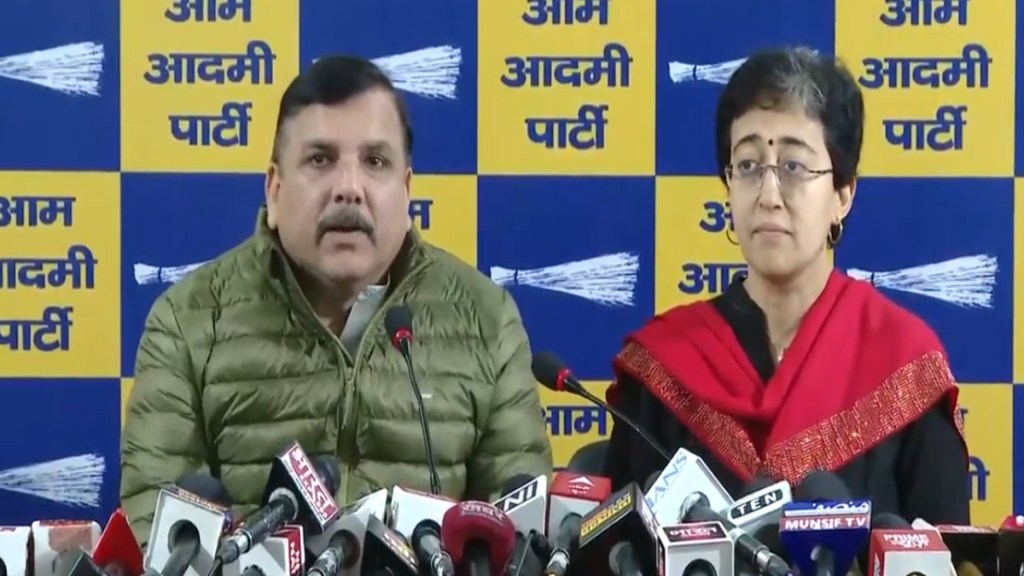 Delhi Chief Minister Atishi with Sanjay Singh at a press conference. (Photo: X/Screengrab) Delhi Chief Minister Atishi with Sanjay Singh at a press conference. (Photo: X/Screengrab)