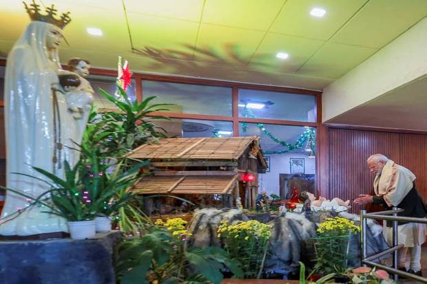 Prime Minister Narendra Modi offers prayers during Christmas celebrations hosted by the Catholic Bishops' Conference of India, in New Delhi, Monday, December. 23, 2024. (Photo source: PTI)