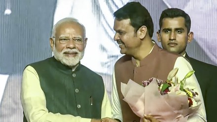 Prime Minister Narendra Modi with BJP leader Devendra Fadnavis during the latter's swearing-in ceremony as Maharashtra Chief Minister, in Mumbai, Thursday, Dec. 5, 2024. (PTI Photo)