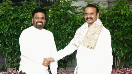 Minister of State for Information and Broadcasting, Dr. S. Murugan and other diplomatic officials welcomed Mr. Dissanayake upon his arrival in India on Sunday (December 15, 2024). (Photo Credit: X/@MEAIndia)