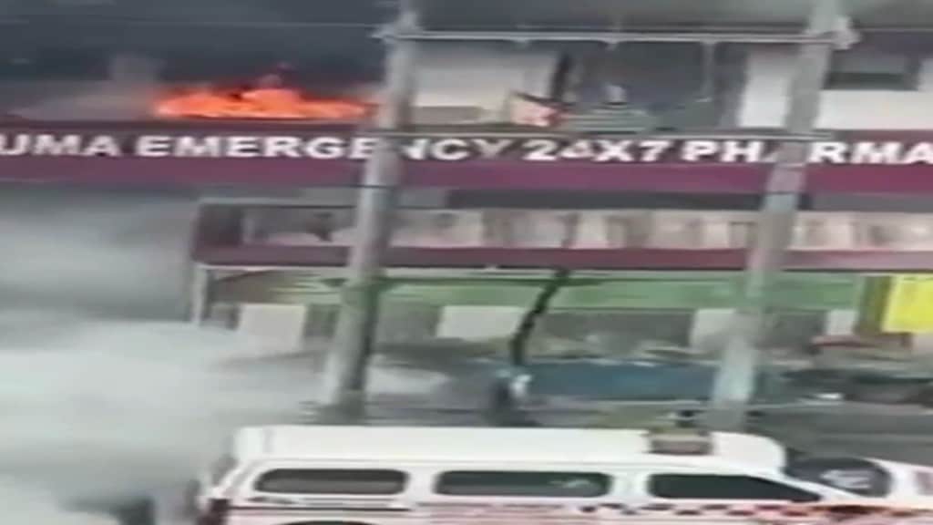 Fire at a hospital in Greater Noida. (PTI/Screengrab) Fire at a hospital in Greater Noida. (PTI/Screengrab)