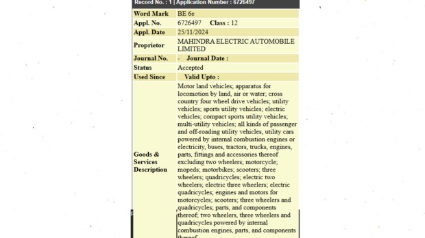 Mahindra Be 6e trademark