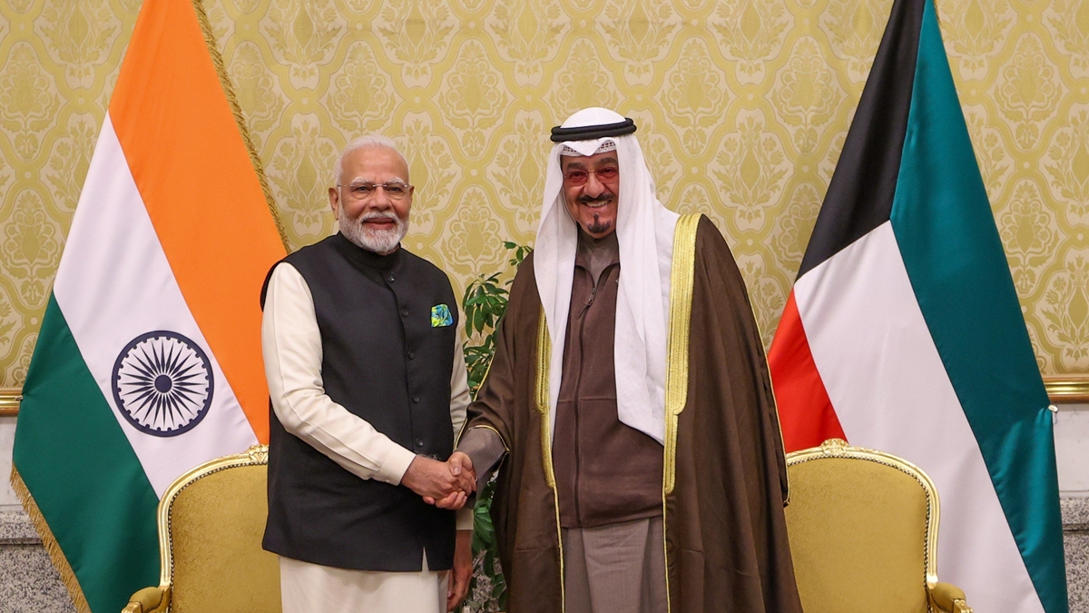 Kuwait's Crown Prince Sheikh Sabah Khaled Al-Hamad Al-Sabah shakes hands with India's Prime Minister Narendra Modi in Kuwait City, Kuwait, December 22, 2024. Kuwait's Crown Prince Sheikh Sabah Khaled Al-Hamad Al-Sabah shakes hands with India's Prime Minister Narendra Modi in Kuwait City, Kuwait, December 22, 2024.