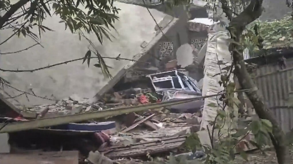 Debris at the site following bomb explosion, in Murshidabad, West Bengal, Monday, Dec. 9, 2024.