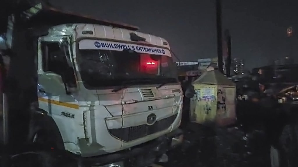 A truck is seen after it allegedly ran over and killed at least three people and injured six others, in Pune, Monday, Dec. 23, 2024. (PTI Photo/Screengrab) A truck is seen after it allegedly ran over and killed at least three people and injured six others, in Pune, Monday, Dec. 23, 2024. (PTI Photo/Screengrab)