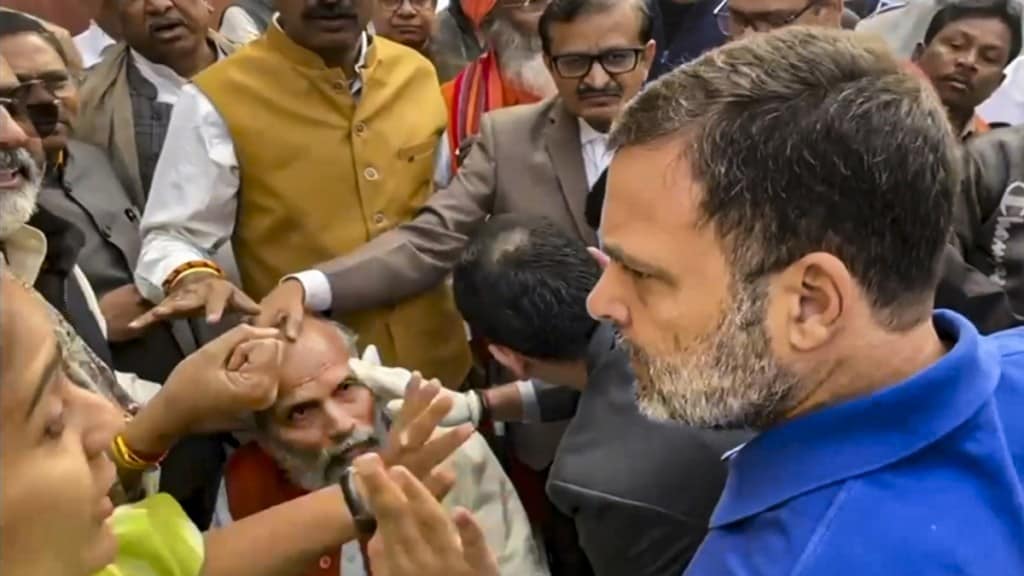 Leader of Opposition in the Lok Sabha Rahul Gandhi visits BJP MP Pratap Chandra Sarangi who got injured after clashes between India Bloc and NDA MPs, at Parliament complex, in New Delhi, Thursday, Dec. 19, 2024. (PTI Photo)