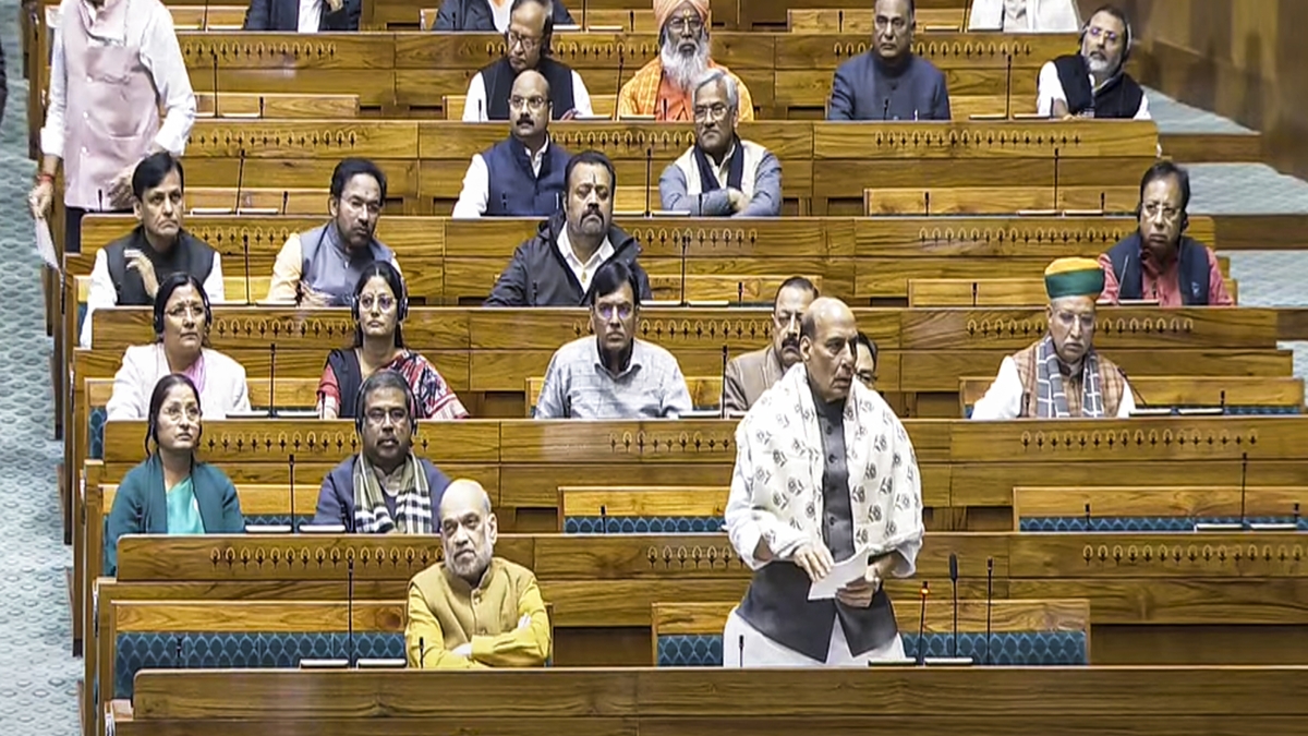 Parliament Winter Session Today: Defence Minister Rajnath Singh speaks during a discussion on 75th anniversary of the adoption of the Constitution of India in the Lok Sabha during the Winter session of Parliament, in New Delhi, Friday, Dec. 13, 2024. (PTI Photo) Parliament Winter Session Today: Defence Minister Rajnath Singh speaks during a discussion on 75th anniversary of the adoption of the Constitution of India in the Lok Sabha during the Winter session of Parliament, in New Delhi, Friday, Dec. 13, 2024. (PTI Photo)