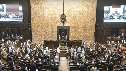 Members in the Rajya Sabha observe a moment of silence to pay tribute to the martyrs of the 2001 Parliament attack during the Winter session of Parliament, in New Delhi, Friday, Dec. 13, 2024. (PTI Photo)