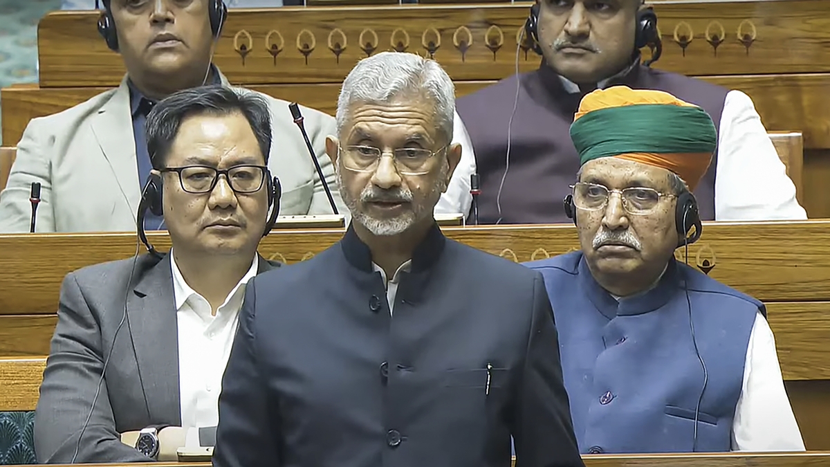 External Affairs Minister S. Jaishankar speaks in the Lok Sabha during the Winter session of Parliament, in New Delhi, Tuesday, Dec. 3, 2024. (PTI Photo) External Affairs Minister S. Jaishankar speaks in the Lok Sabha during the Winter session of Parliament, in New Delhi, Tuesday, Dec. 3, 2024. (PTI Photo)