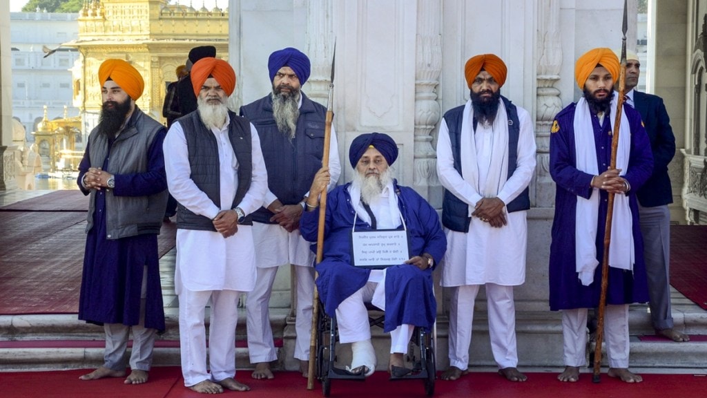 Shiromani Akali Dal leader Sukhbir Singh Badal at the Golden Temple to serve the 'tankhah' (religious punishment) given to him by the Akal Takht, in Amritsar, Wednesday, Dec. 4, 2024. Shiromani Akali Dal leader Sukhbir Singh Badal at the Golden Temple to serve the 'tankhah' (religious punishment) given to him by the Akal Takht, in Amritsar, Wednesday, Dec. 4, 2024.