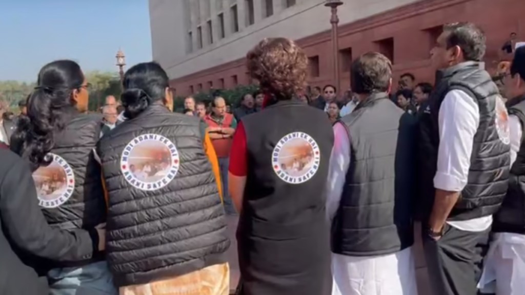 Parliament Winter Session: INDIA bloc MPs protest over Adani indictment issue, wear jackets reading 'Modi Adani Ek Hai'