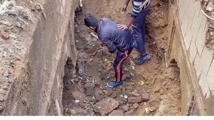 Workers during excavation work at a site at Chandausi area, in Sambhal district, Sunday, Dec. 22, 2024. (PTI Photo) Workers during excavation work at a site at Chandausi area, in Sambhal district, Sunday, Dec. 22, 2024. (PTI Photo)