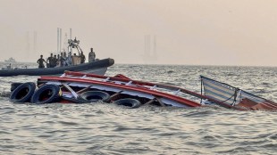 Rescue work underway after a ferry capsized off Mumbai coast when a Navy craft crashed into it, Wednesday, Dec. 18, 2024. At least 13 passenger died and and 99 were rescued. (PTI Photo)(
