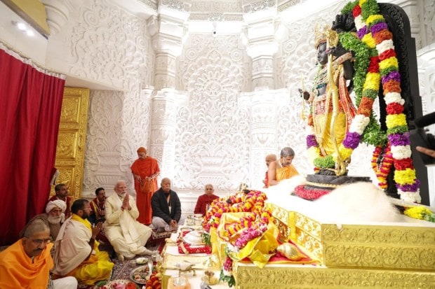 All rituals were followed to mark one year after the historic 'Pran Pratishtha' ceremony held on January 11, 2024, in alignment with the Hindu calendar. (Image Source: Reuters)