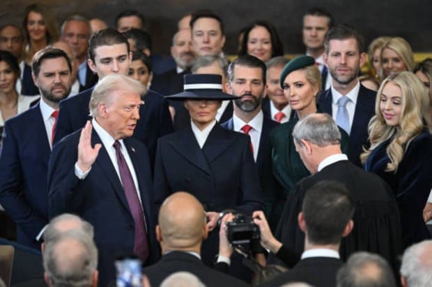 Donald Trump is sworn in as the 47th US President in the US Capitol Rotunda in Washington, DC, on January 20, 2025. (Photo by SAUL LOEB / POOL / AFP) (Photo by SAUL LOEB/POOL/AFP via Getty Images)