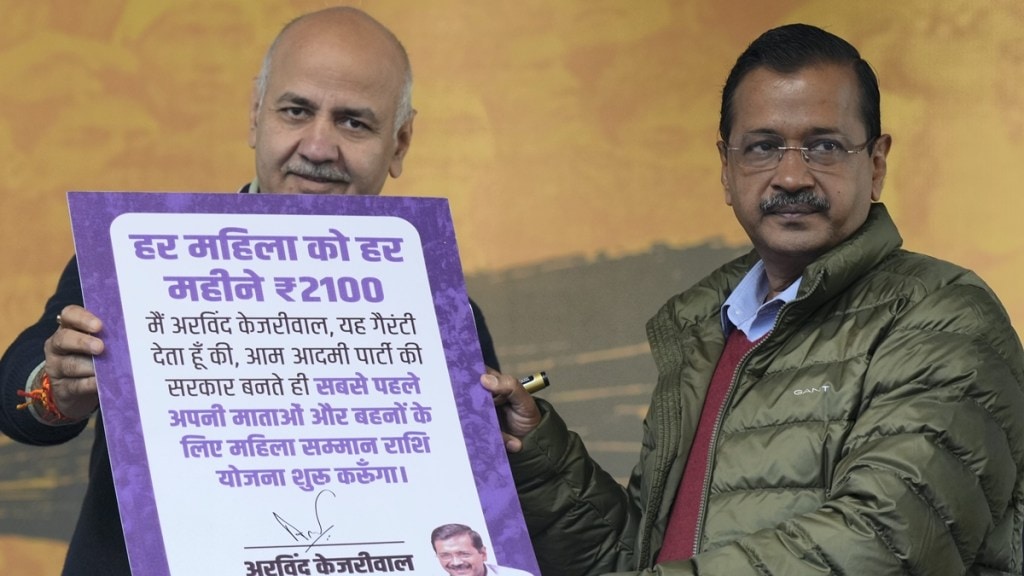 AAP National Convenor Arvind Kejriwal with former MLA Manish Sisodia releases party's manifesto featuring 15 guarantees ahead of the Delhi Assembly poll, in New Delhi, Monday, Jan. 27, 2025. (PTI Photo) AAP National Convenor Arvind Kejriwal with former MLA Manish Sisodia releases party's manifesto featuring 15 guarantees ahead of the Delhi Assembly poll, in New Delhi, Monday, Jan. 27, 2025. (PTI Photo)