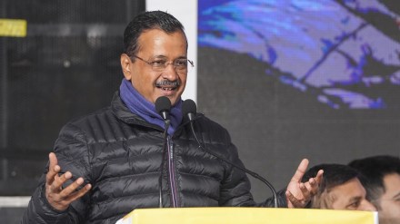 Aam Aadmi Party (AAP) chief Arvind Kejriwal addresses the gathering during the launch of the party’s campaign song for the upcoming Delhi Assembly elections, in New Delhi, Tuesday, Jan. 7, 2025. (PTI Photo Aam Aadmi Party (AAP) chief Arvind Kejriwal addresses the gathering during the launch of the party’s campaign song for the upcoming Delhi Assembly elections, in New Delhi, Tuesday, Jan. 7, 2025. (PTI Photo