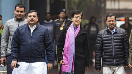 Delhi Elections 2025 Full Schedule, Delhi Elections 2025 Key Candidates: Delhi Chief Minister Atishi, AAP National Convenor Arvind Kejriwal, AAP MP Sanjay Singh in New Delhi. (PTI Photo)