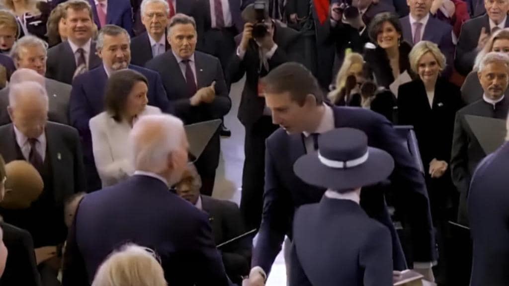 barron trump, donald trump, joe biden, barron trump joe biden handshake, reuters, president trump inauguration, world news