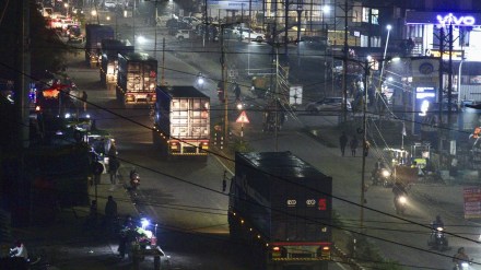 Container trucks carry toxic waste after collecting from the Union Carbide factory for disposal at the Pithampur Industrial Waste Management Facility, Wednesday, Jan. 1, 2025. (PTI Photo)