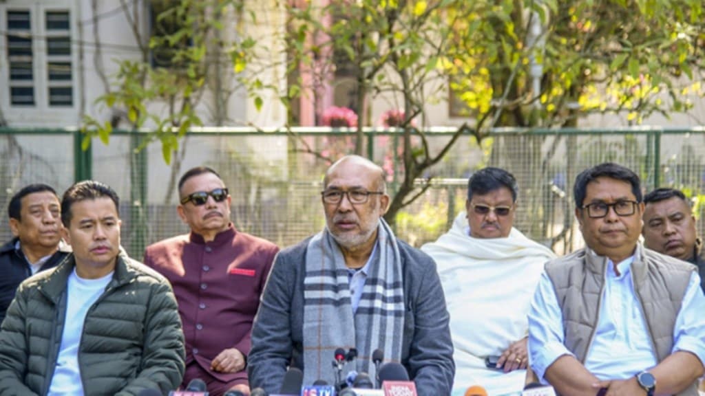 Manipur Chief Minister N Biren Singh addresses a press conference in Imphal on Tuesday. (PTI) Manipur Chief Minister N Biren Singh addresses a press conference in Imphal on Tuesday. (PTI)