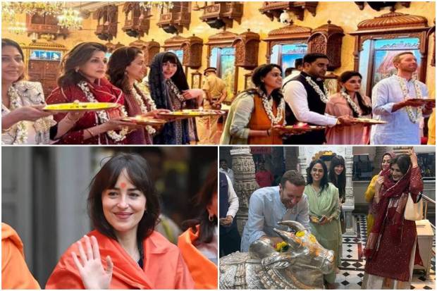 Coldplay lead singer Chris Martin and actress Dakota Johnson known for her role in the Fifty Shades series were recently spotted exploring temples in India. The couple appeared to enjoy the peaceful surroundings and stunning architecture of the country’s spiritual landmarks like Shri Babulnath Temple and Siddhivinayak. Fans were thrilled to watch the duo embracing local traditions and enjoying the serene atmosphere. Both of them are seen in traditional Indian attire, Dakota wore a printed suit whereas Martin was wearing a kurta. The couple has been together since 2017. Take a look at this photo gallery capturing memorable moments from the temple visit of Martin and Johnson.