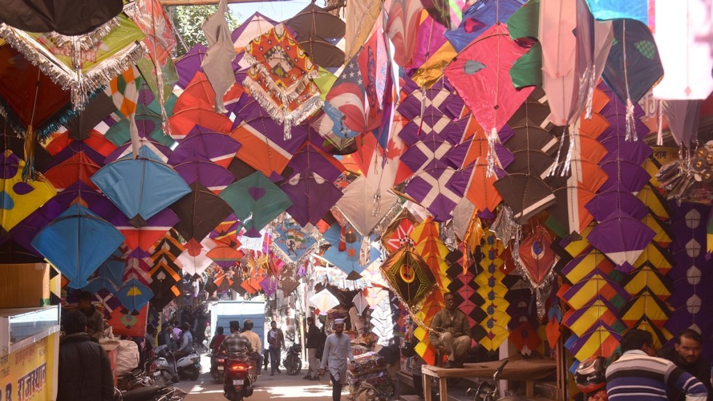 Kites for sale in Jaipur ahead of Makar Sankranti (January14) which Marks the beginning of the kite-flying season. Express Photo/File.