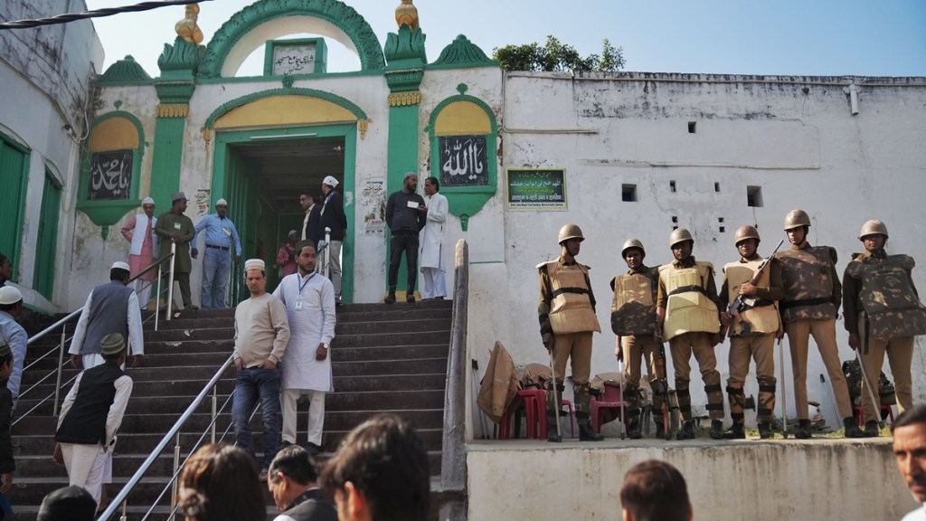 Security deployment around Shahi Jama Masjid post violence after the survey was conducted of the mosque at Sambhal, Uttar Pradesh on Friday, December 06, 2024. Express photo/File. Security deployment around Shahi Jama Masjid post violence after the survey was conducted of the mosque at Sambhal, Uttar Pradesh on Friday, December 06, 2024. Express photo/File.