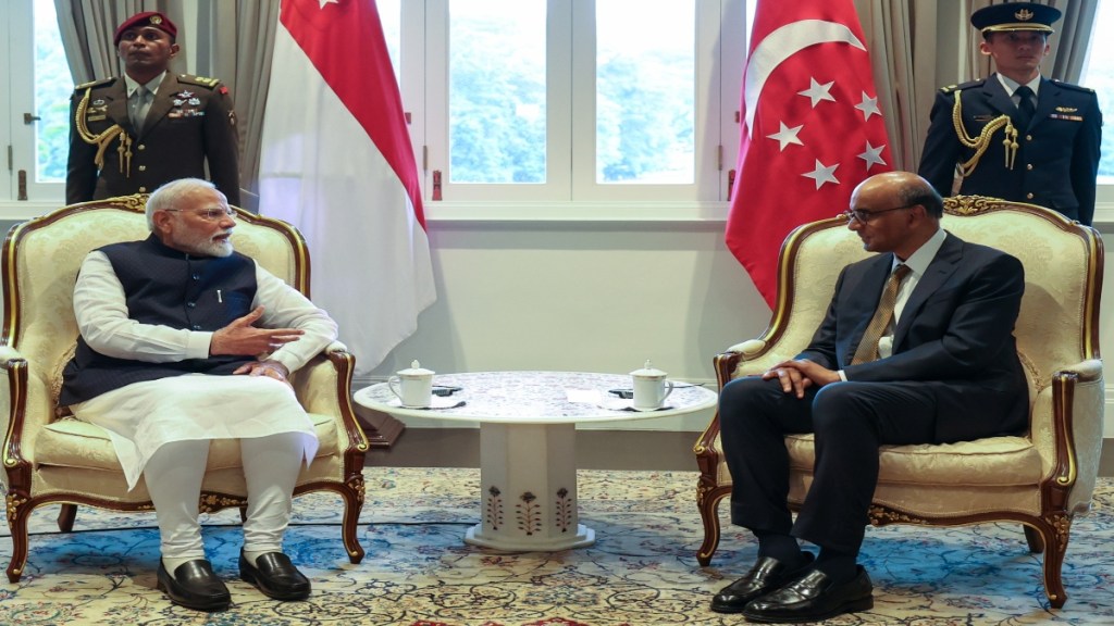 PM Narendra Modi with Singapore’s President Tharman Shanmugaratnam.