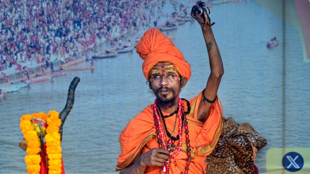 Prayagraj: A sadhu performs puja at his tent ahead of the Maha Kumbh Mela. (PTI Photo)