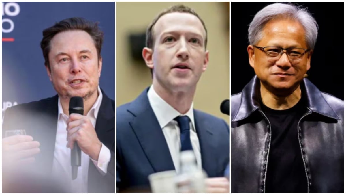 Elon Musk, Mark Zuckerberg, and Jensen Huang (left to right)